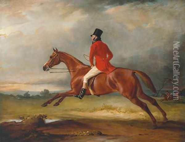 Major Healey, Wearing Raby Hunt Uniform, Riding with the Sedgefield Hunt Oil Painting - John Snr Ferneley