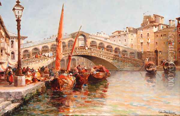 The Rialto Bridge, Venice Oil Painting - Arthur Joseph Meadows
