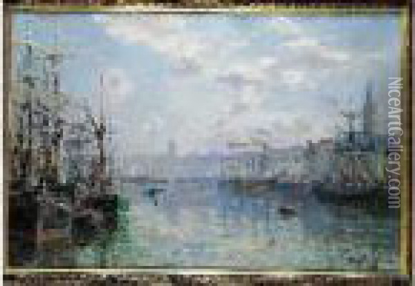Le Port De Fecamp. Huile Sur Toile Signee En Bas A Droite Oil Painting - Edmond Marie Petitjean