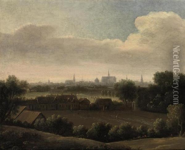 Panoramic Landscape With A View Of Haarlem With The St. Bavokerk Inthe Distance Oil Painting - Jacob Van Ruisdael