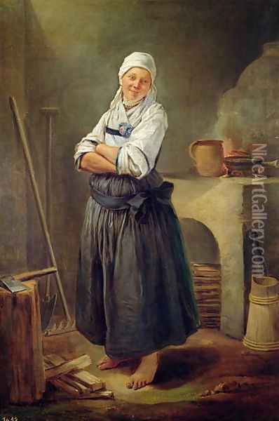 A Saxon Villager in her Kitchen Oil Painting - Charles-Francois Hutin