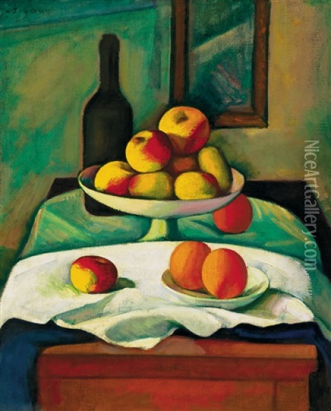 Still-life With Apples And Oranges Oil Painting - Dezsoe Czigany