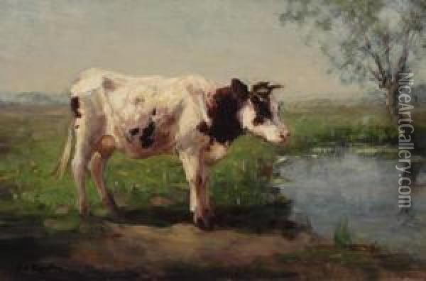 Cow Near A Ditch Oil Painting - Fedor Van Kregten