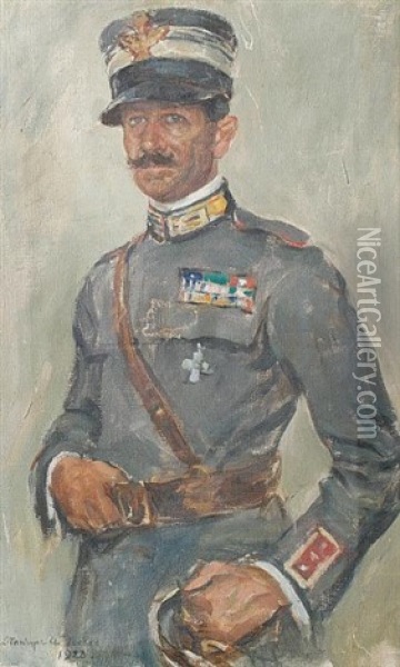 Portrait Of A Gentleman In Italian Military Uniform Oil Painting - Stanhope Forbes