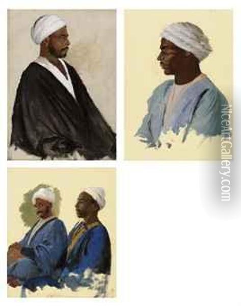 Three Studies Of North African Men Oil Painting - Edwin Lord Weeks