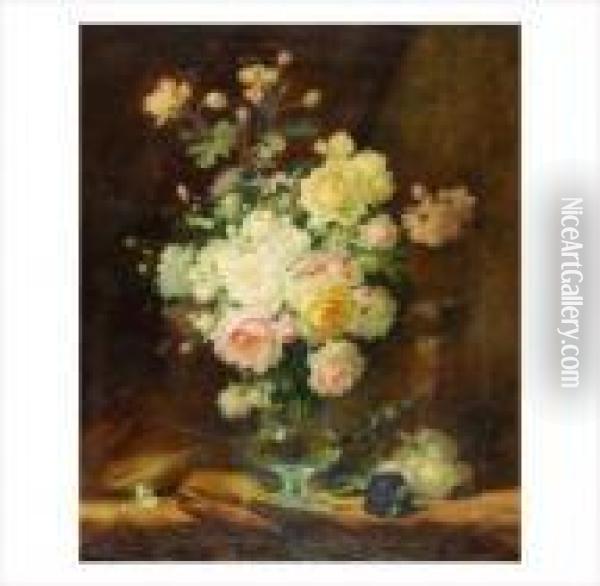 Roses Et Violettes Oil Painting - Andre Perrachon