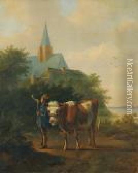 Scene Pastorale Devant Une Eglise. Oil Painting - Pieter Gerardus Van Os