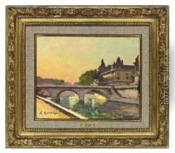 Le Pont St. Michel, Paris Oil Painting - Jules Ernest Renoux
