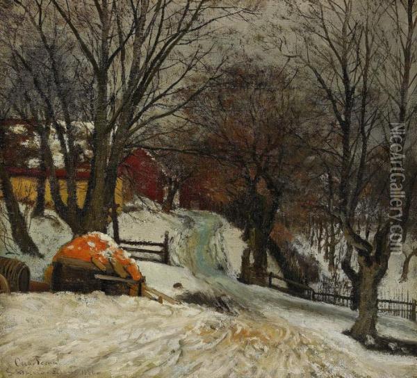 Vinterbild Fran Allen Vid Schedevi Slott - Ostergotland Oil Painting - Oscar Emil Torna