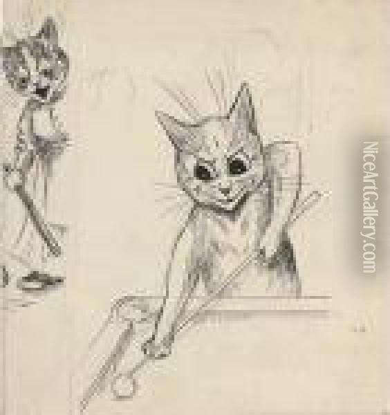 The Snooker Player (illustrated); A Saucy Wink; And Chased By Themonster Cat Oil Painting - Louis William Wain