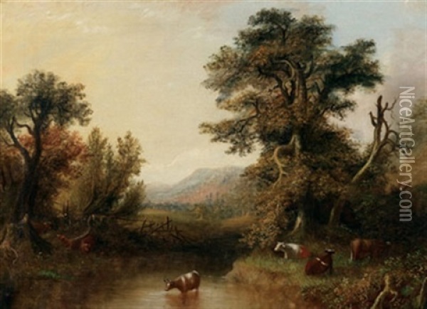 Cattle By A Stream Oil Painting - Robert Reginald Whale