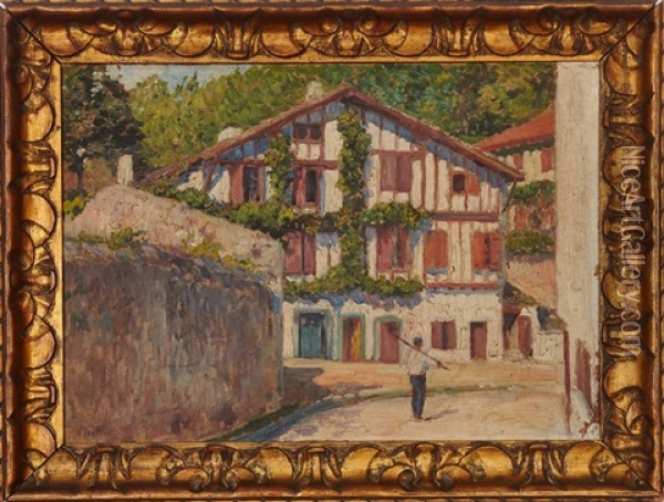 Maison Basque Aux Glycines A Ciboure Oil Painting - Louis Floutier