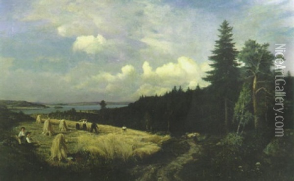 Sadonkorjuun Aikaa Oil Painting - Magnus Hjalmar Munsterhjelm