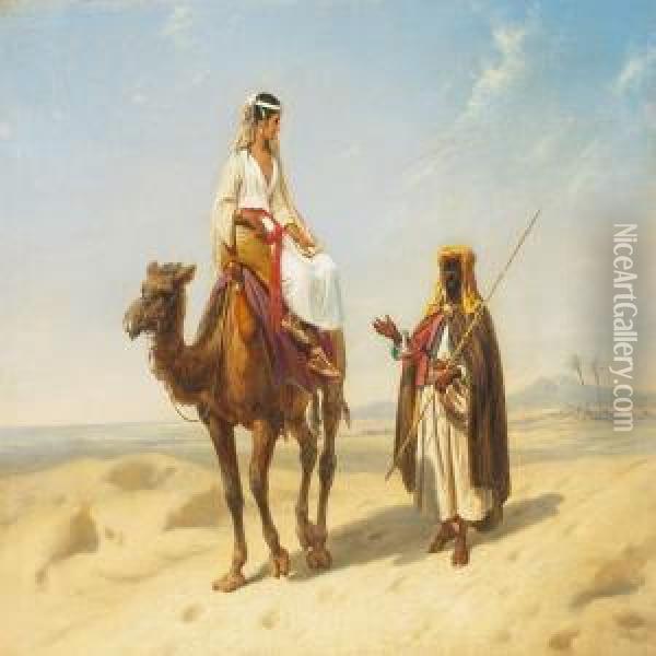 Young Woman On Camelback Oil Painting - Niels Simonsen