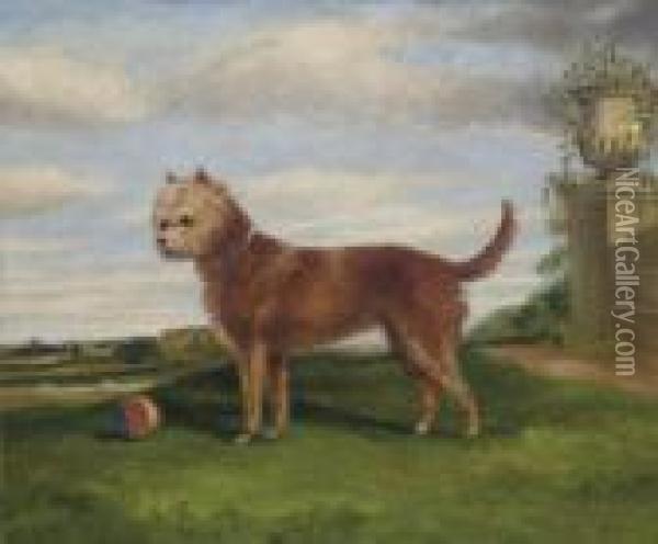 A Terrier With A Ball In An Extensive Landscape Oil Painting - Herny Jr Alken