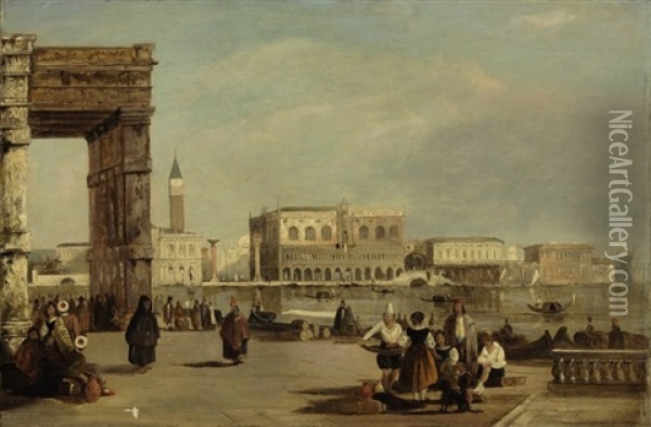 A View Of The Doge's Palace And Piazzetta From The Dogana, Venice Oil Painting - Edward Pritchett