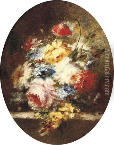 A Lavish Flower Still Life Oil Painting - Narcisse-Virgile D Az De La Pena