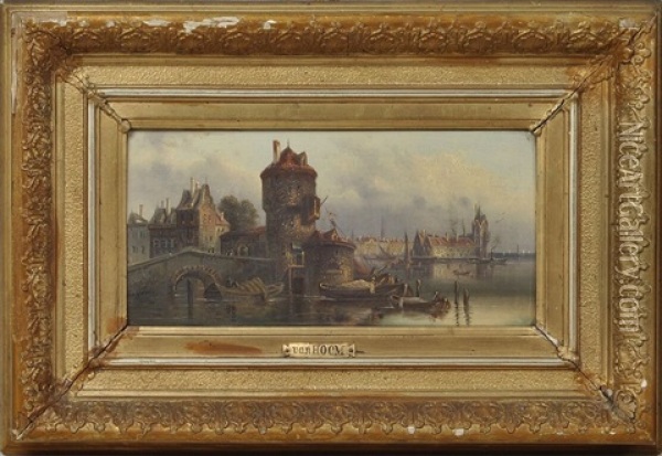 Ansicht Einer Hollandischen Hafenstadt Oil Painting - Ludwig Hermann