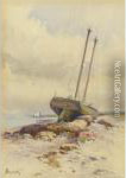 Schooner High And Dry Oil Painting - Alfred Thompson Bricher