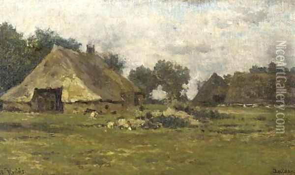 Farmhouses in Aalden, Drenthe Oil Painting - Willem Roelofs