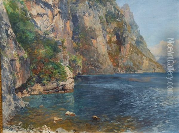 The Lake Garda Near Limone Oil Painting - Edward Theodore Compton