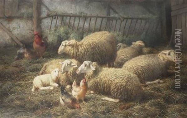 Schapen (sheep) Oil Painting - Eugene Remy Maes