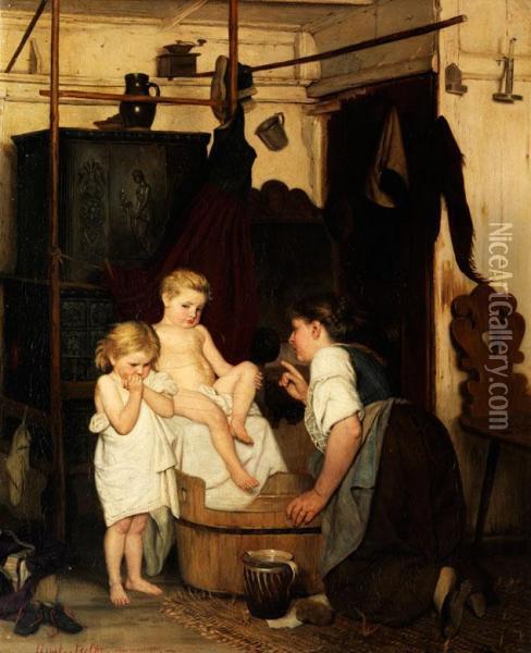 Kindliche Scheu Vor Dem Bade Oil Painting - Gustav Igler