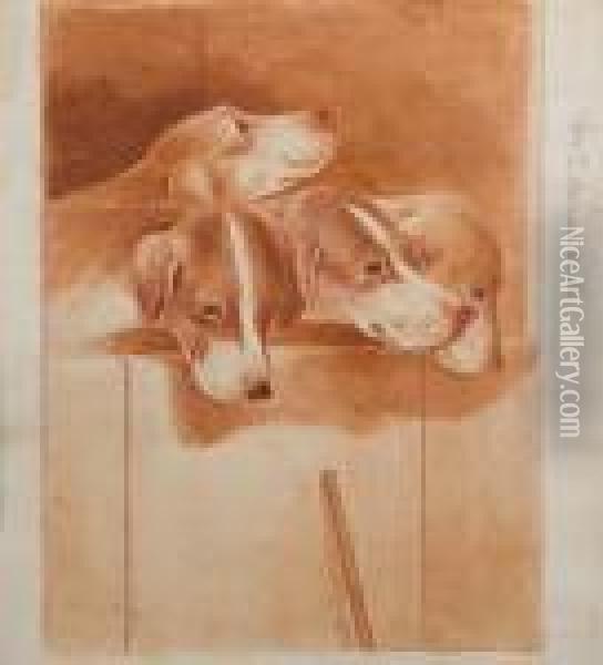 Beagles In A Barn Oil Painting - Louis William Wain