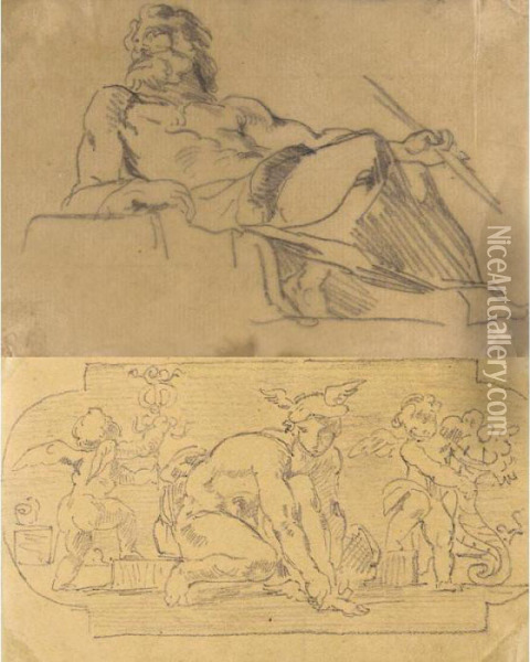 A Study For The Orpheus Group In
 The Peers' Library And Two Studies For Mercury And Mars From The Salon 
De La Paix: Three Drawings Oil Painting - Eugene Delacroix
