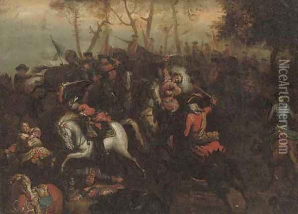 A cavalry skirmish 2 Oil Painting - Adam Frans van der Meulen