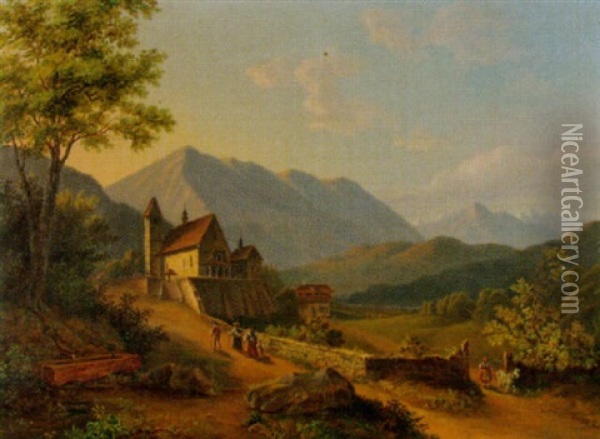 Landschaft Mit Kirche Und Staffage Oil Painting - Eduard Rahn-Hirzel