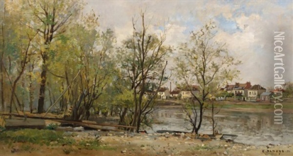 Vue Presumee D'argenteuil, Bord De Seine Oil Painting - Pierre Emmanuel Eugene Damoye