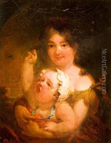 Mother And Child (the Artist's Wife And Daughter) Oil Painting - George F. Fuller