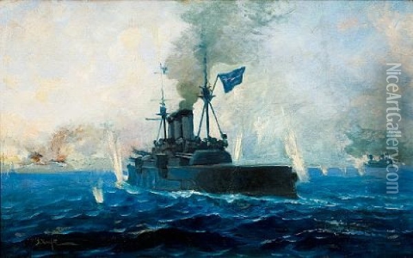 The Averoff At Battle Oil Painting - Vassilios Hatzis