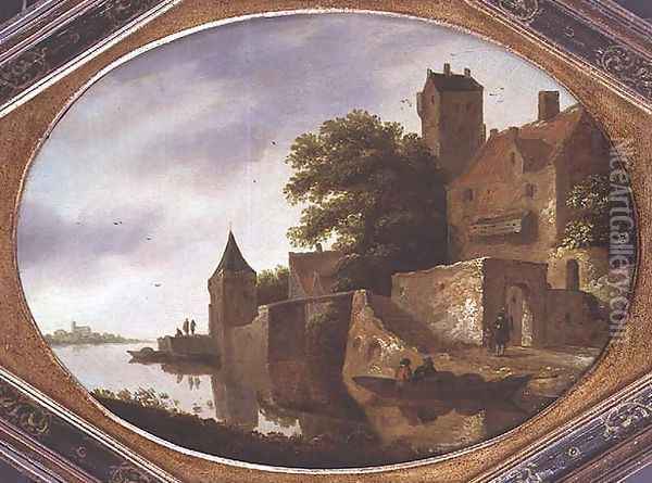 Landscape with a fortified manor house Oil Painting - Roelof van Vries