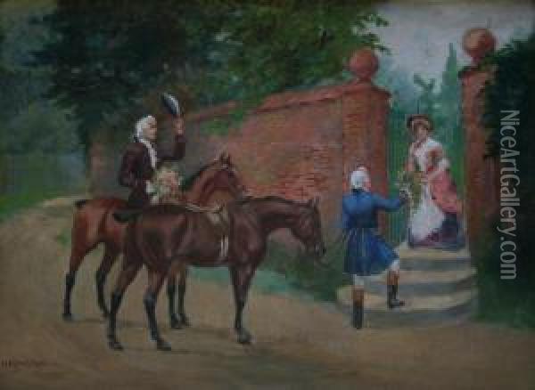 Gallant Suitors; Elegant Riders Oil Painting - George Derville Rowlandson