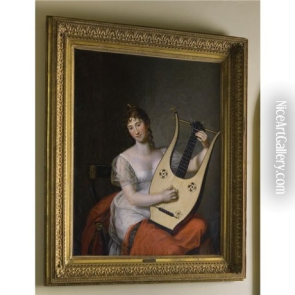 Portrait Of Federica Von Mecklenburg-strelitz, Duchess Of Cumberland And Queen Of Hanover, Seated Holding A Lyre Oil Painting - Friedrich Carl Groeger