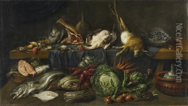 Large Kitchen Still Life Oil Painting - Pieter Van Boucle