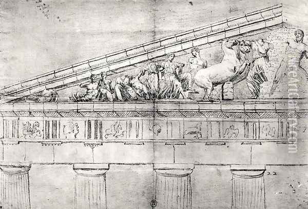 Study of a pediment from the Parthenon Oil Painting - Jacques Carrey