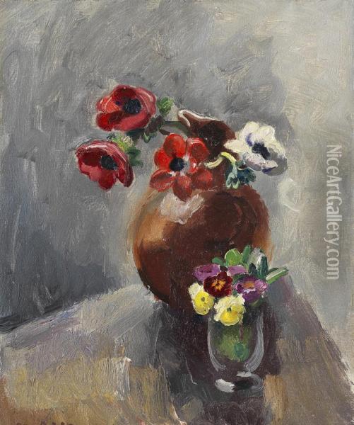 Bouquet D'anemones Et De Pensees Oil Painting - Maurice Asselin