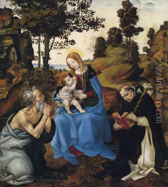 The Virgin And Child With Sts Gerome And Dominic Oil Painting - Filippino Lippi