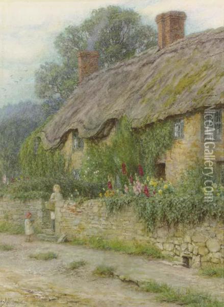 A Mother And Child Entering A Cottage Oil Painting - Helen Mary Elizabeth Allingham