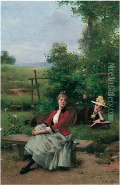 Au Jardin Oil Painting - Jules Frederic Ballavoine