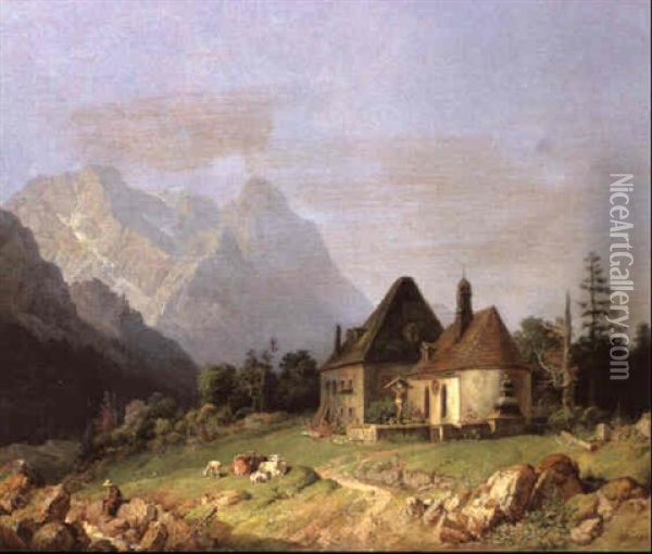 Das Kirchlein Von Hinterriss Oil Painting - Heinrich Buerkel