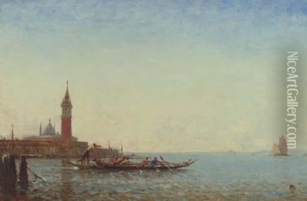 Gondole Devant St. Georgio, Venice Oil Painting - Felix Ziem