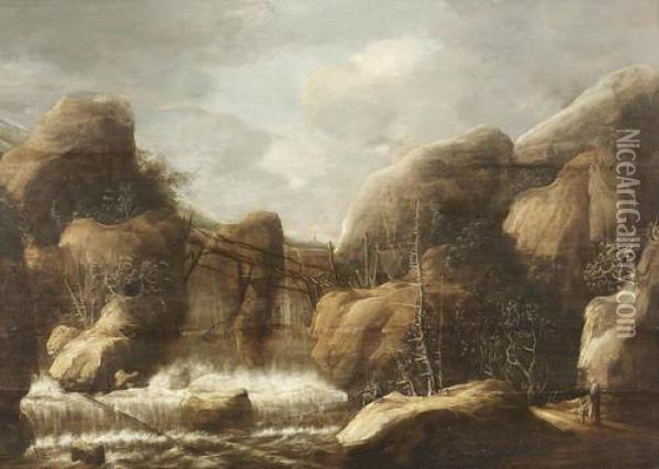 Gebirgslandschaft Mit Wasserfall Oil Painting - Allart Van Everdingen