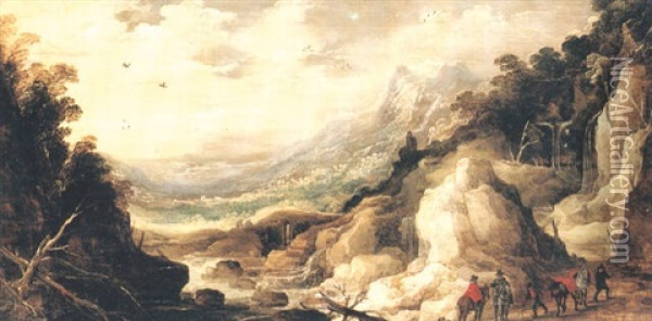Bergslandskap Med Ryttare Oil Painting - Joos de Momper the Younger