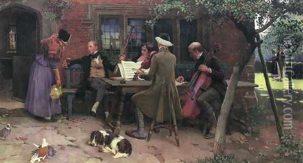 Musicians outside an Inn Oil Painting - Leghe Suthers