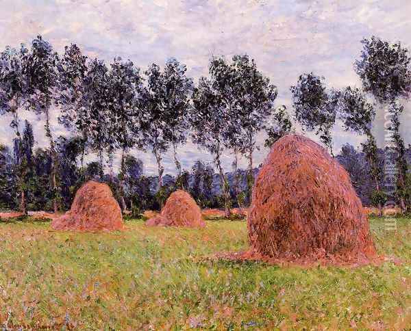 Haystacks Overcast Day Oil Painting - Claude Oscar Monet