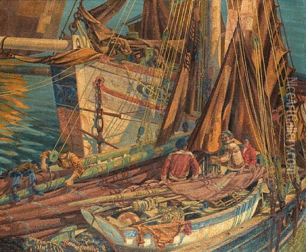 Breton Crabbers, Newlyn Oil Painting - John Mckirdy Duncan